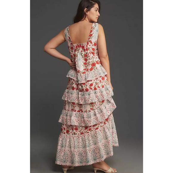 Anthropologie Sleeveless Square-Neck Tiered Midi Dress Size 1X - Picture 2 of 8